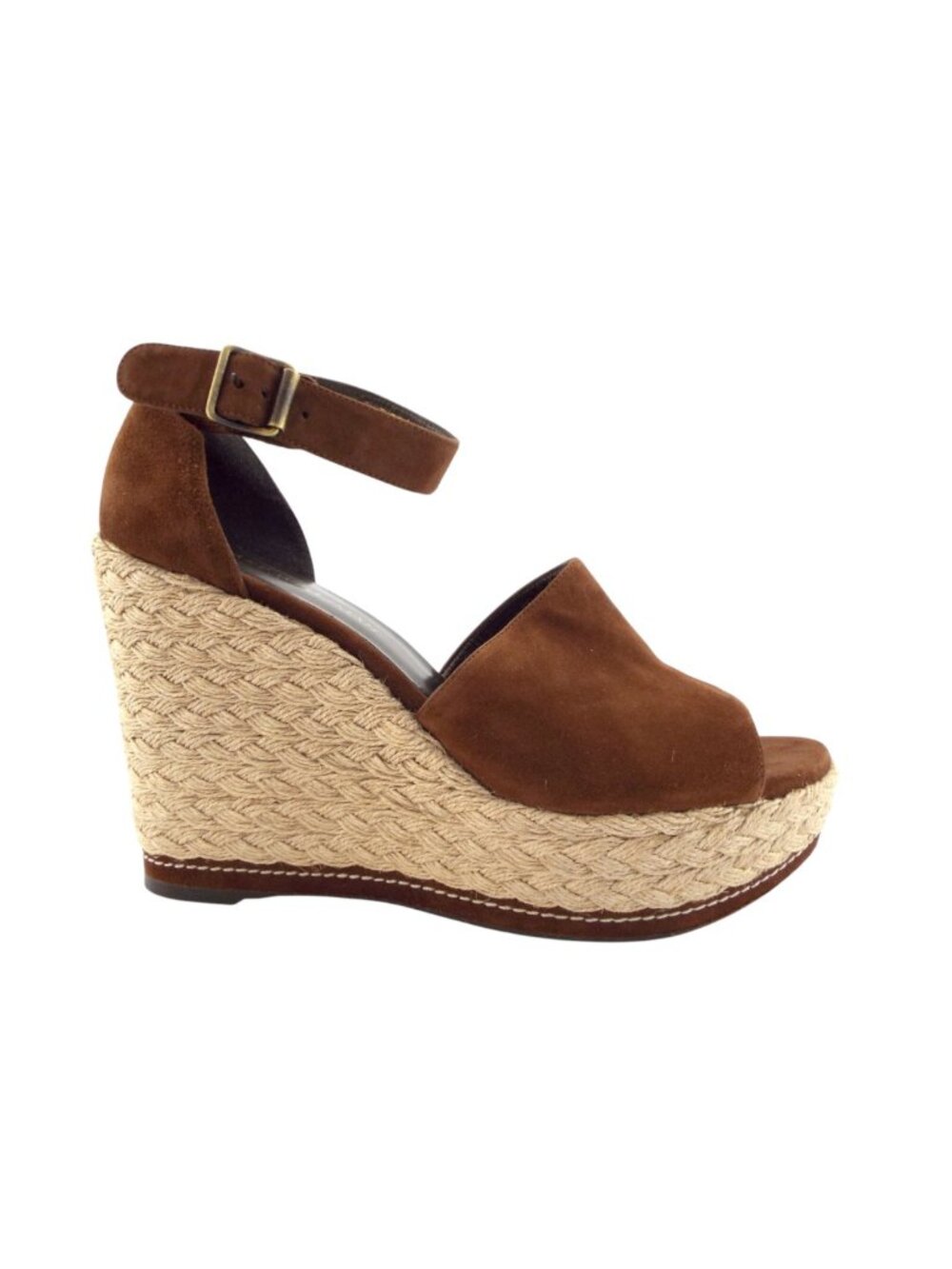New Stuart Weitzman Saddle Brown Suede Espadrille Wedge Heel Sandals 10.5